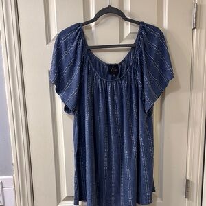 W5 Blue Flutter Sleeve Smocked Blouse